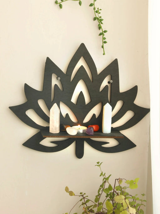 Boho Lotus Wood Shelf For Wall Decor