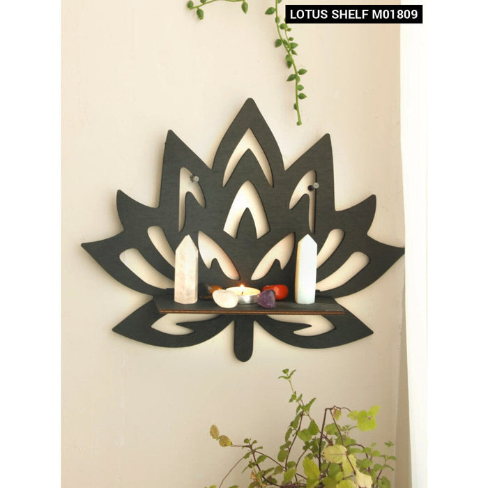 Boho Lotus Wood Shelf For Wall Decor