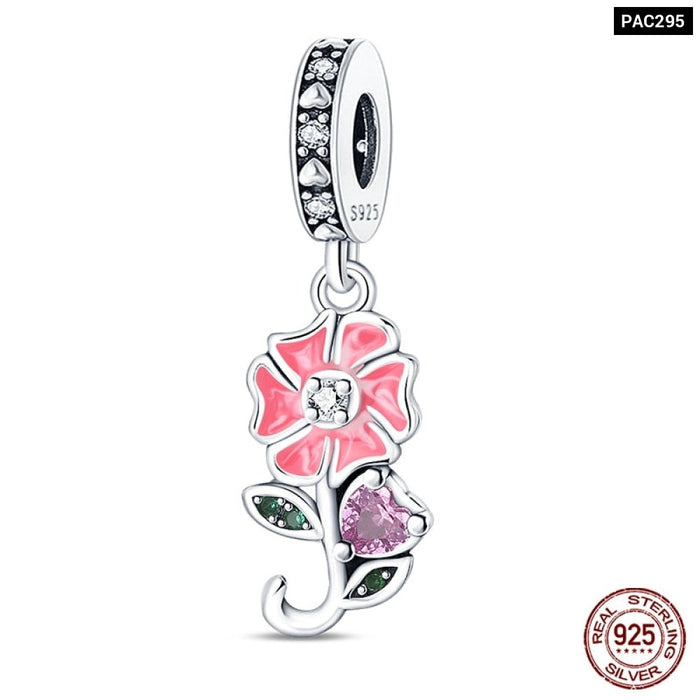 Fit Pandora 925 Original Bracelet 925 Sterling Silver Flower Bird Series Charms Beads For Women DIY Jewelrys Making