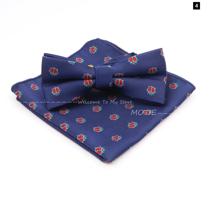 Cartoon Insect Bowtie Set Red Floral Brooches For Men