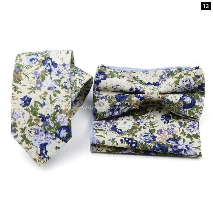 Floral Tie And Handkerchief Set For Business And Weddings