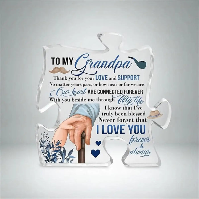 Grandpa Puzzle Acrylic Plaque Clear Table Decor For Fathers Day Or Birthday