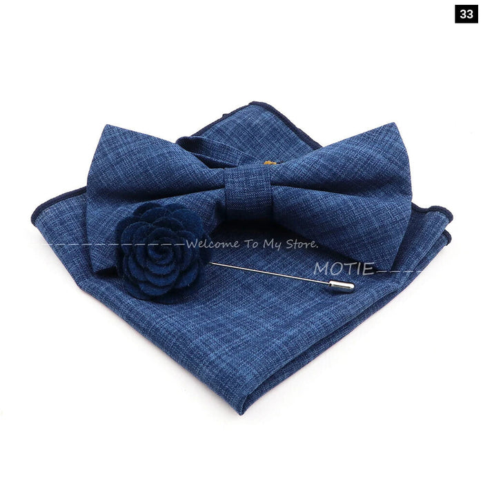 Classic Bowtie Set With Handkerchief Cufflink And Brooch