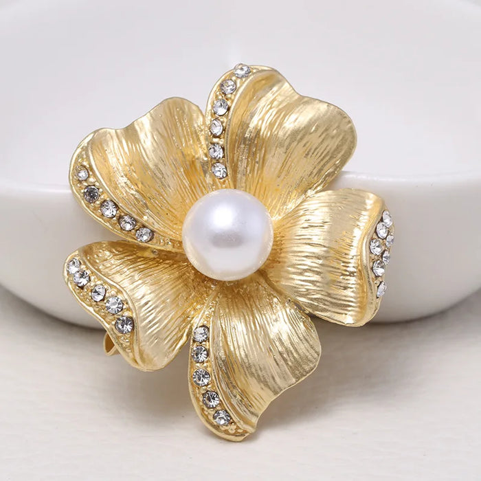 Luxury Jewelry Flower Lapel Pin With Pearl And Rhinestone