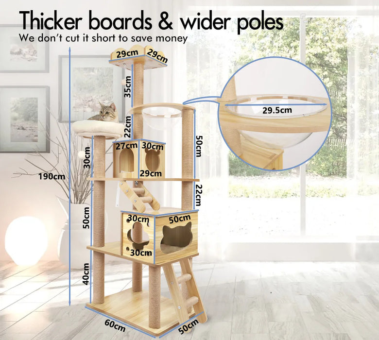 Wooden Cat Tree Scratching Post Bed