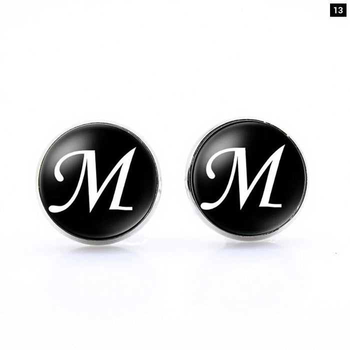 Classic Black Cufflinks For Groom Business 26 Letters Initials Gift