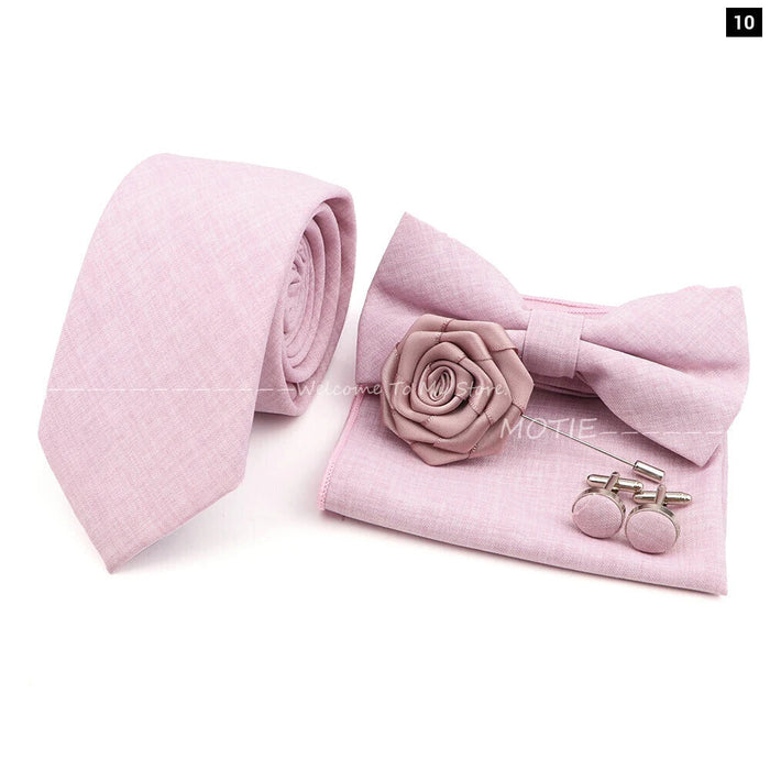 27 Colour Tie Set Classic Cotton Pocket Square Cufflink And Bowtie For Mens Wedding Party Accessories