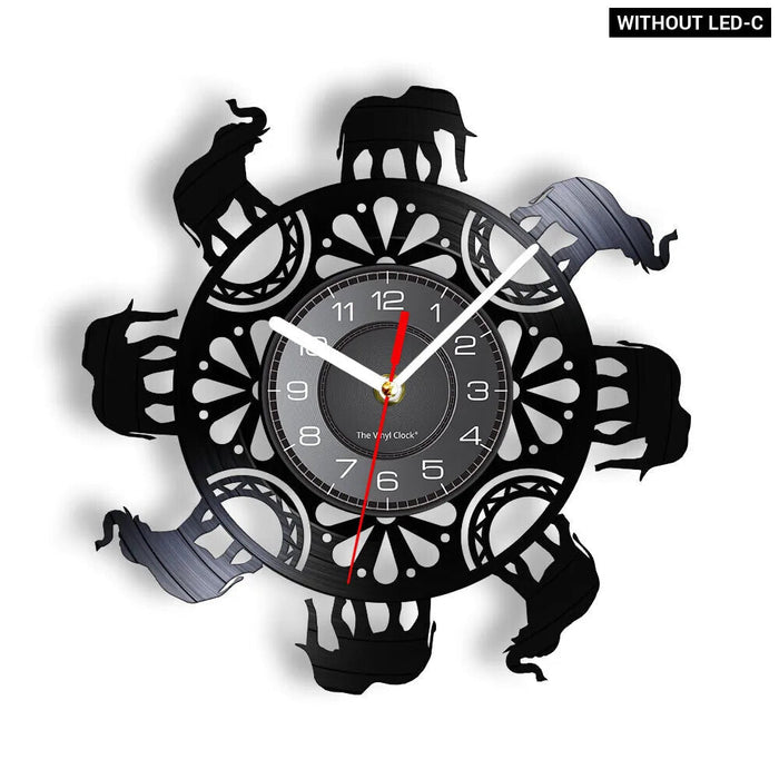 Floral Elephant Vinyl Record Wall Clock