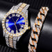 2pcs Fashion Luxury Full Diamond Steel Band Calendar Roman