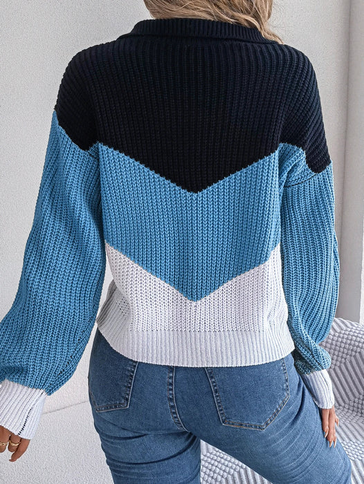 Colourful Patchwork Knit Sweater For Women