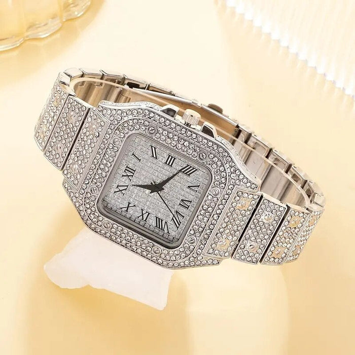 2Pcs Set Diamond Women Watches Gold Watch Ladies Wrist Watches Luxury Brand Rhinestone Womens Bracelet Watches