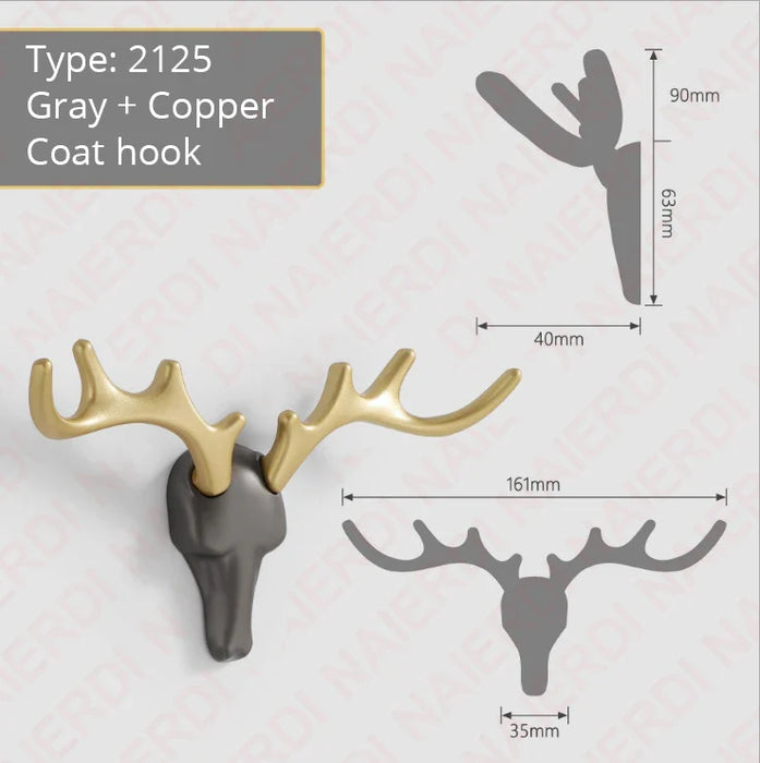 Zinc Alloy Deer Wall Hook For Clothes Hats Coats Keys