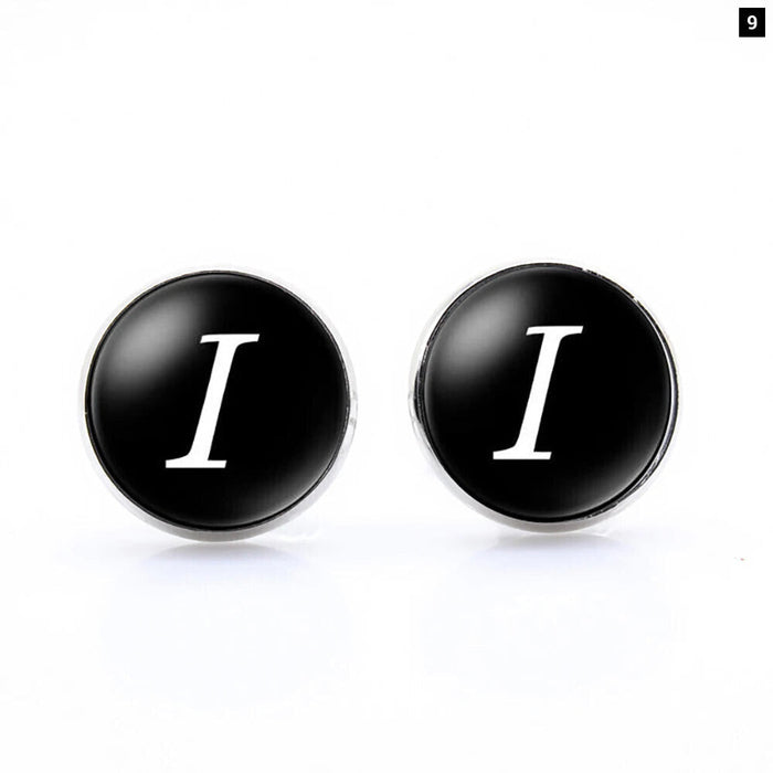 Classic Black Cufflinks For Groom Business 26 Letters Initials Gift