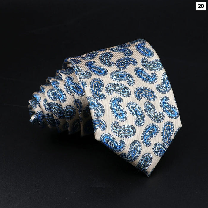 Mens Silk Tie 7.5Cm Blue Paisley Floral For Weddings And Work