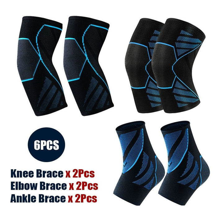 6Pcs/Set Knee Elbow Ankle Brace Protective Gear Set For Cycling Running Basketball