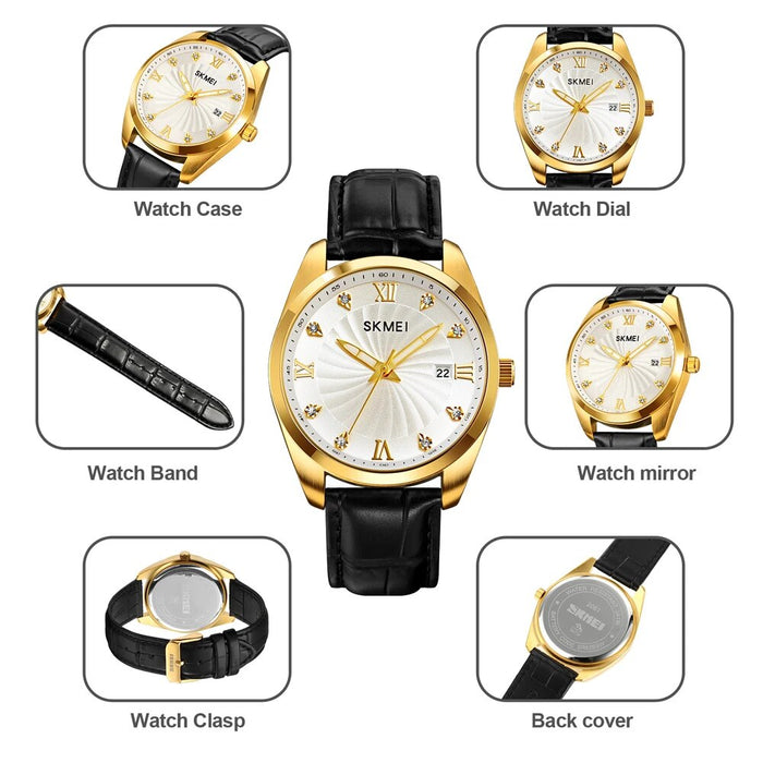 Men's PU Band Leather Analog Display Roman Numeral Quartz 3ATM 30M Water Resistant Wristwatch