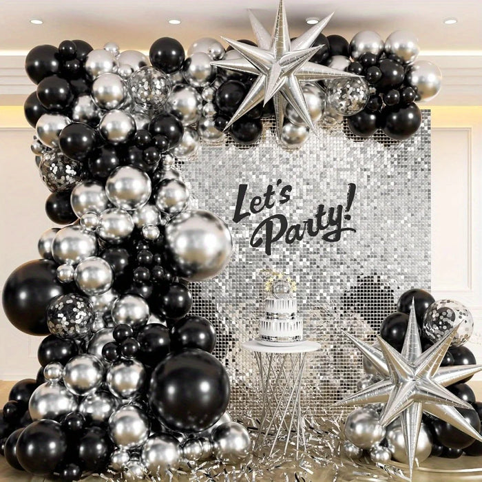 137Pcs Black And Silver Balloon Wreath Arch Set For Birthday Wedding Graduation Anniversary Graduation Party Decoration