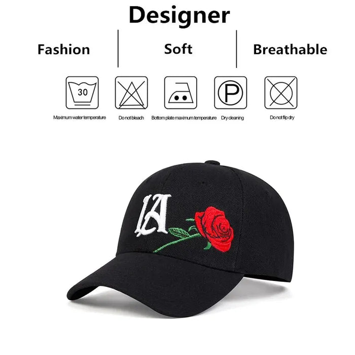 Adjustable Rose Embroidered Baseball Cap / Hat For Outdoor Wear