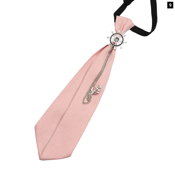 2 Pcs Pink Sage Green Ribbon Brooch Tie Set For Men Women And School Uniforms