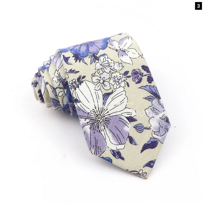 Blue Floral Cotton Ties For Weddings Business And Daily Wear