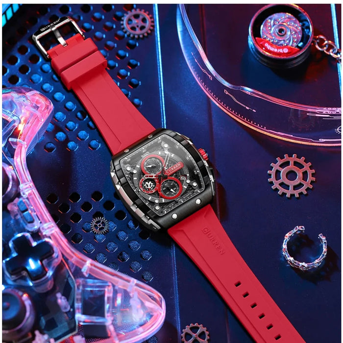 Fashion Sports Watches With Large Dial Unique Rectangular Hollow Design Quartz Wristwatches With Chrongraph Auto Date