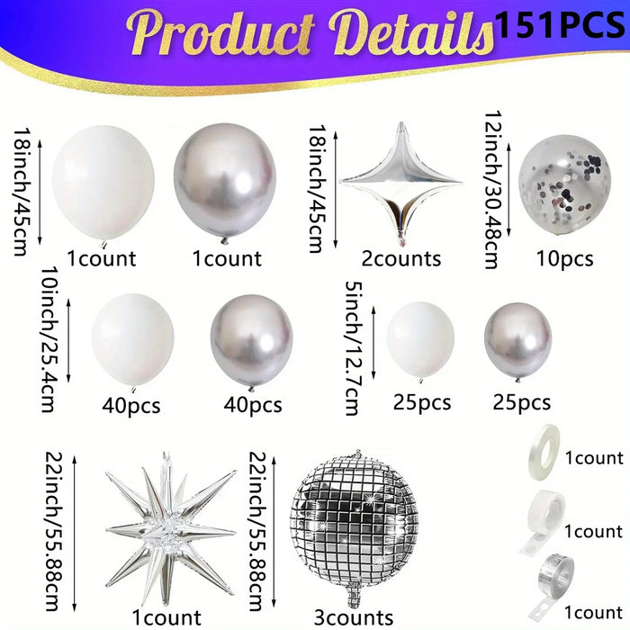 151 Silver Stars Disco Ball Balloon Arch Kit Suitable For Birthday Parties Weddings Engagements And Other Occasions Decoration