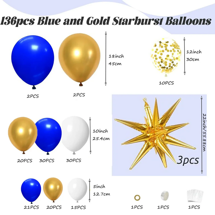136Pcs Royal Blue And Gold Balloon Arched Flower Ring Set For Anniversary Wedding New Year'S Birthday Party Decoration