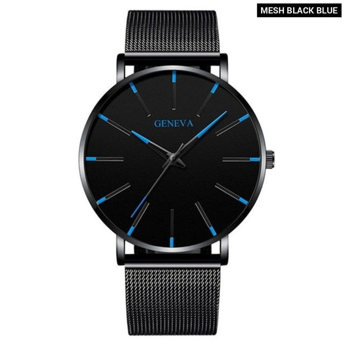 Minimalist Mens Fashion Ultra Thin Watches Simple Men Business Stainless Steel Mesh Belt Quartz Wrist Watch