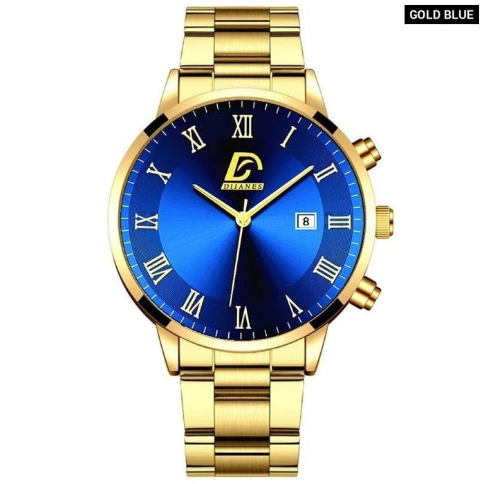 Fashion Mens Gold Stainless Steel Watches Luxury Minimalist Quartz Wrist Watch Men Business Casual Calendar Watch