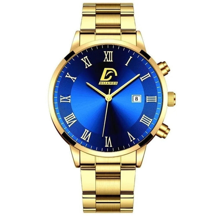 Fashion Mens Gold Stainless Steel Watches Luxury Minimalist Quartz Wrist Watch Men Business Casual Calendar Watch