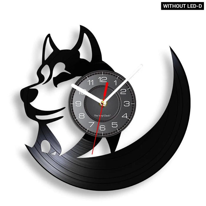 Silent Siberian Husky Vinyl Record Wall Clock