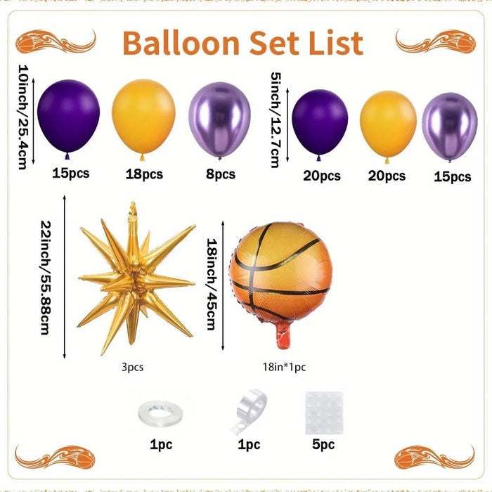 107Pcs Basketball Aluminum Film Balloon Wreath Arch Kit Indoor Outdoor Sports Theme Decoration Wedding Birthday Celebration