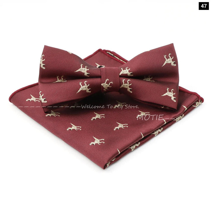 Cartoon Insect Bowtie Set Red Floral Brooches For Men