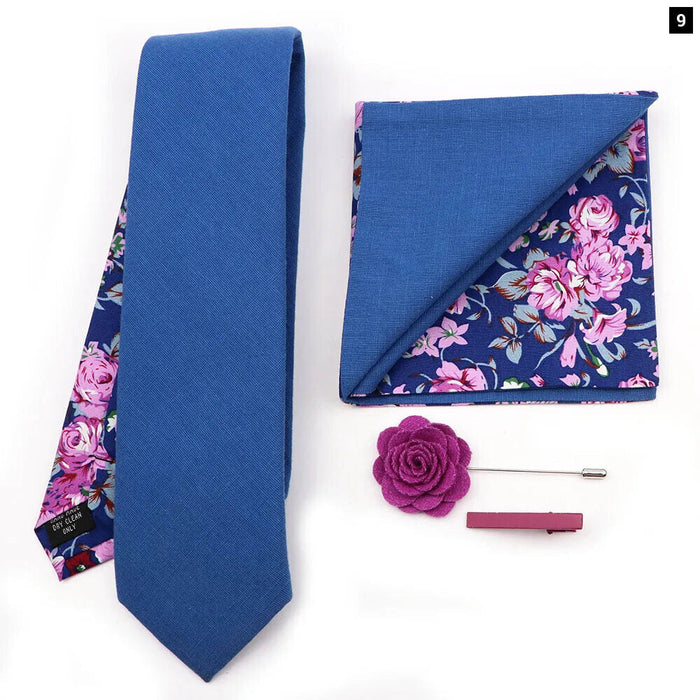 Floral Plaid Cotton Tie Set For Parties And Daily Wear