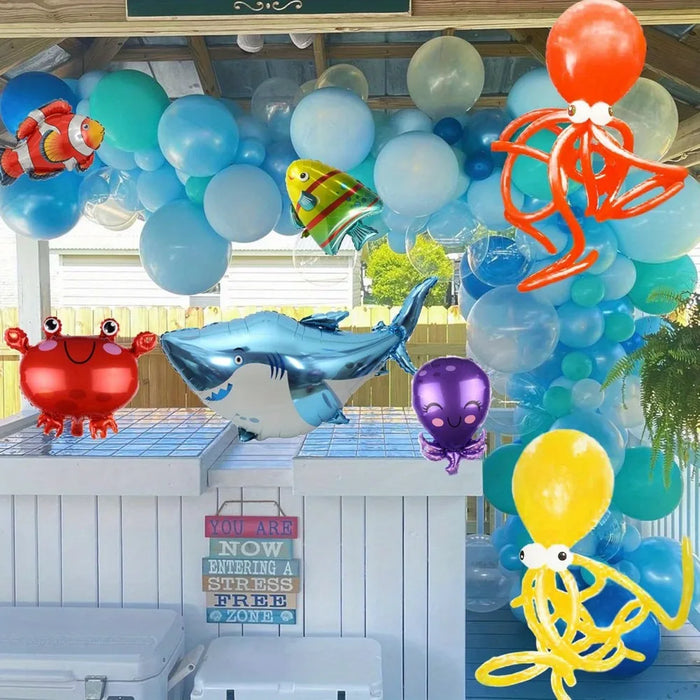 153Pcs Ocean Themed Birthday Party Balloon Set Shark Bubble Fish Clownfish Crab Octopus Themed Party Celebration Decoration