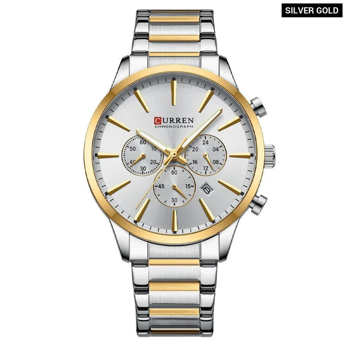 Casual Sport Watches Men'S Quartz Chronograph Stainless Steel Bracelet Wristwatches With Date Male Clock