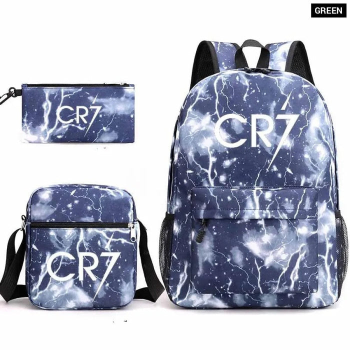 Unisex 3Pcs Football Cr7 3D Print Kids School Bag