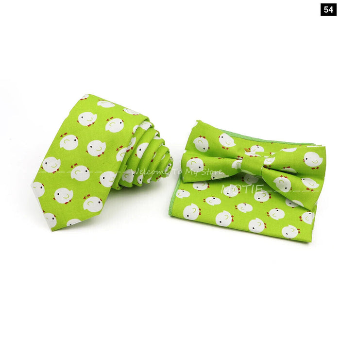 Colourful Cotton Ties And Pocket Square Set For Business And Weddings