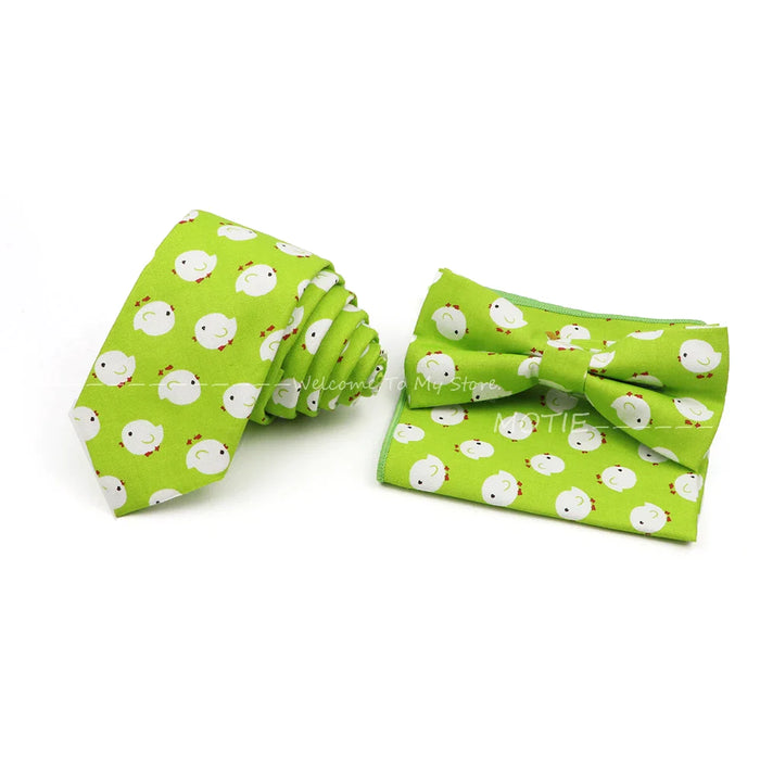 Colourful Cotton Ties And Pocket Square Set For Business And Weddings