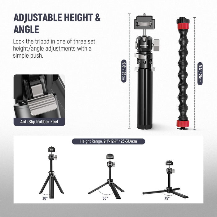 Flexible Mini Tripod With Dual Cold Shoes Ball Head Portable Vlogging Camera Stand