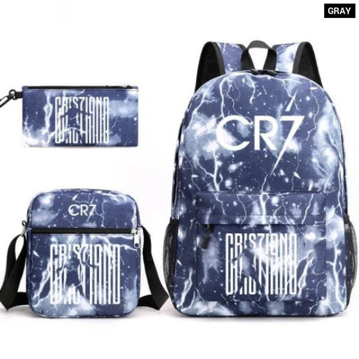 Unisex 3Pcs Football Cr7 3D Print Kids School Bag