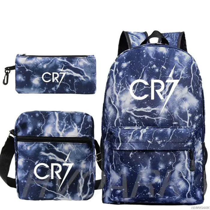 Unisex Football Ronaldo Cr7 3Pcs/Set Laptop School Bag For Kids