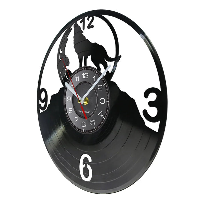 Full Moon Howling Wolf Vinyl Record Wall Clock