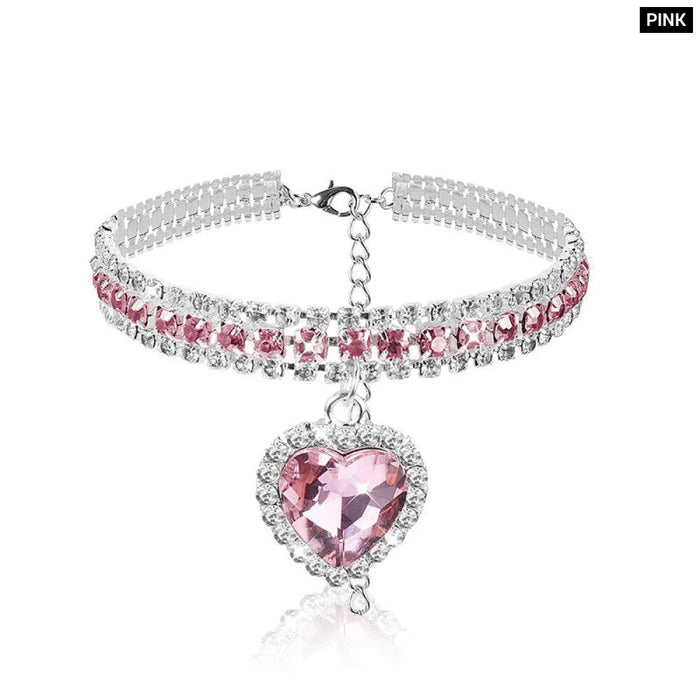 Diamond Dog Collar Shiny Crystal Rhinestone Necklace With Heart Pendant