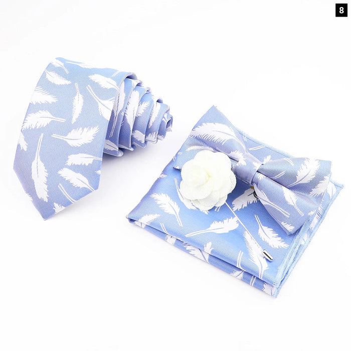 Flower Pattern Ties And Handkerchief Set For Weddings And Business