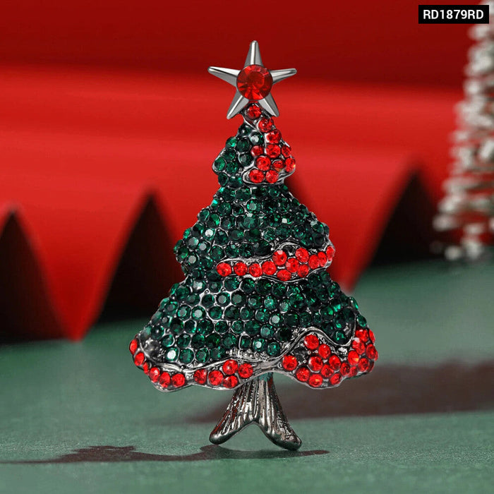 Sparkle With S Rhinestone Christmas Tree Brooch