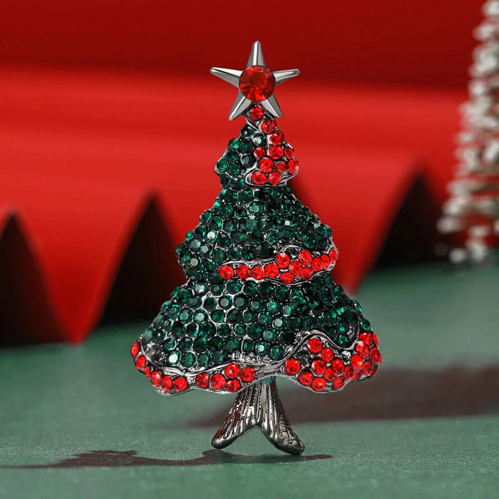 Sparkle With S Rhinestone Christmas Tree Brooch