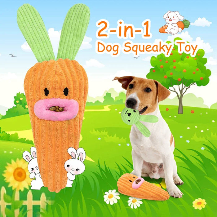 Plush Squeaky Dog Toy Interactive Food Dispensing Puzzle