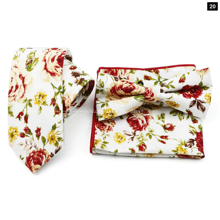 Floral Tie And Handkerchief Set For Business And Weddings