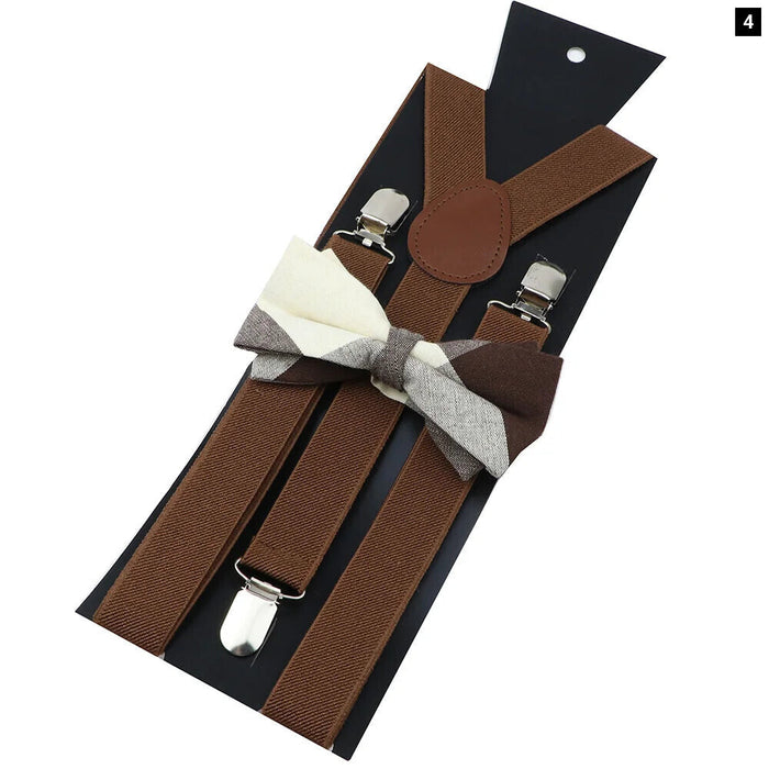 Cotton Plaid Bowtie Suspenders Set For Weddings